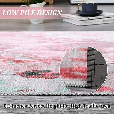 Machine Washable Non-Slip Rubberback Runner Modern Abstract Geometric Print Carpet
