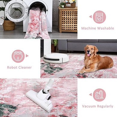 Machine Washable Non-Slip Rubberback Runner Modern Abstract Geometric Print Carpet