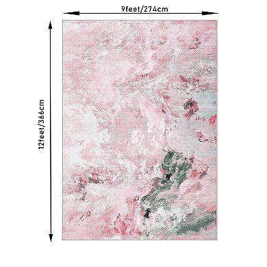Machine Washable Non-Slip Rubberback Runner Modern Abstract Geometric Print Carpet