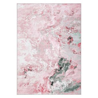 Machine Washable Non-Slip Rubberback Runner Modern Abstract Geometric Print Carpet