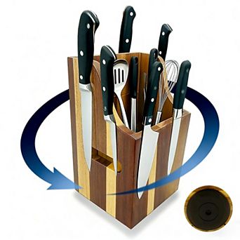 360° Rotating Wooden Magnetic Knife Block, Strong Magnets, Kitchen Knife & Utensil Storage Organizer