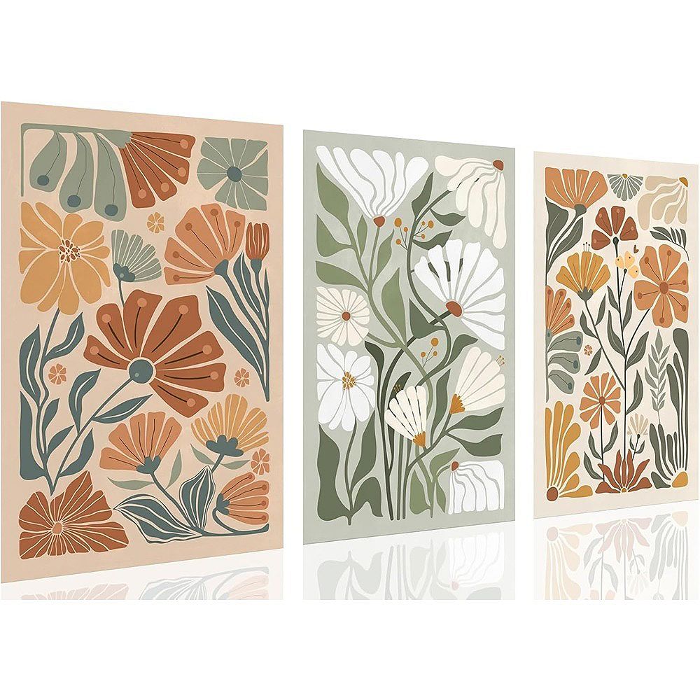 Abstract Floral Wall Art Set of 3, Minimalist Botanical Boho Prints