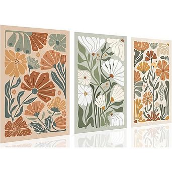 Abstract Floral Wall Art Set of 3, Minimalist Botanical Boho Prints