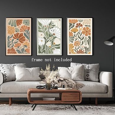 Abstract Floral Wall Art Set of 3, Minimalist Botanical Boho Prints