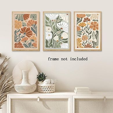 Abstract Floral Wall Art Set of 3, Minimalist Botanical Boho Prints