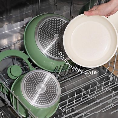 MOEPLSY8-Piece Green Ceramic Nonstick Cookware Detachable Handle Stackable Space-Saving Design