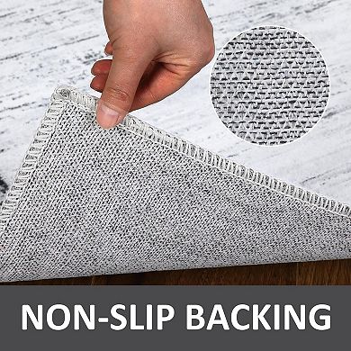 Area Rug Machine Washable Rug Non-Shedding Rug for Living Room Bordered Design Modern Rug Low-Pile