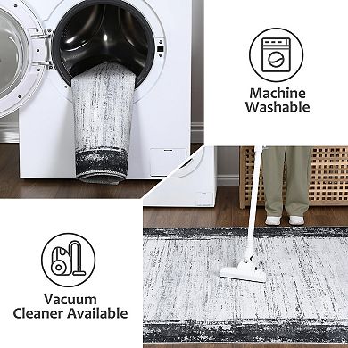 Area Rug Machine Washable Rug Non-Shedding Rug for Living Room Bordered Design Modern Rug Low-Pile