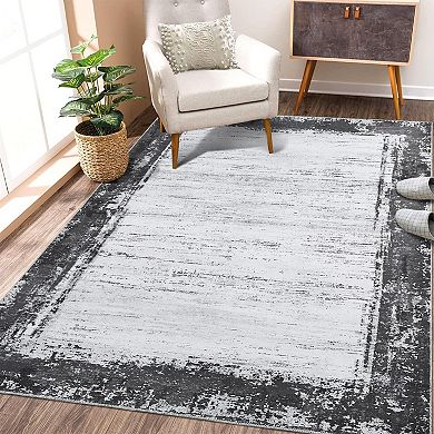 Area Rug Machine Washable Rug Non-Shedding Rug for Living Room Bordered Design Modern Rug Low-Pile