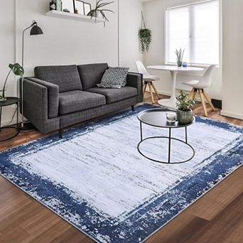 Area Rug Machine Washable Rug Non-Shedding Rug for Living Room Bordered Design Modern Rug Low-Pile