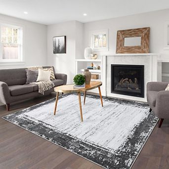 Area Rug Machine Washable Rug Non-Shedding Rug for Living Room Bordered Design Modern Rug Low-Pile