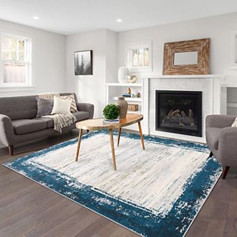 Area Rug Machine Washable Rug Non-Shedding Rug for Living Room Bordered Design Modern Rug Low-Pile