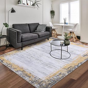 Area Rug Machine Washable Rug Non-Shedding Rug for Living Room Bordered Design Modern Rug Low-Pile