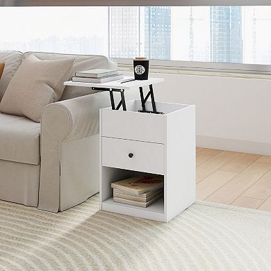 Furinno 17.72" x 17.72" x 23.43" Lift Top Nightstand Modern Bedside Table with Drawer