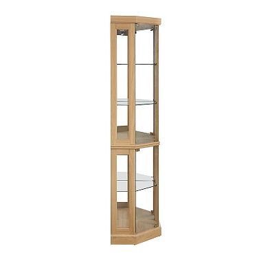 Eazegath Lighted Corner Curio Glass Display Storage Cabinet with 3 Adjustable Shelves and Bulb