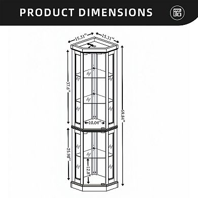 Eazegath Lighted Corner Curio Glass Display Storage Cabinet with 3 Adjustable Shelves and Bulb