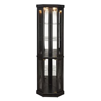 Eazegath Lighted Corner Curio Glass Display Storage Cabinet with 3 Adjustable Shelves and Bulb