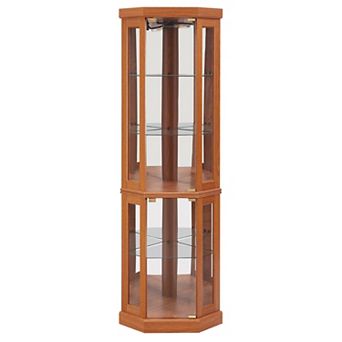 Eazegath Lighted Corner Curio Glass Display Storage Cabinet with 3 Adjustable Shelves and Bulb