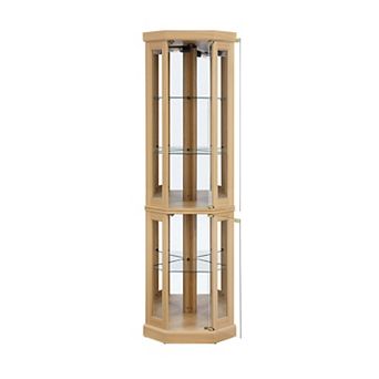 Eazegath Lighted Corner Curio Glass Display Storage Cabinet with 3 Adjustable Shelves and Bulb