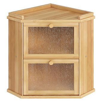 100% Bamboo 2 tier Corner Bread Box, Multi-Purpose Food Storage Container with Built-in Shelf