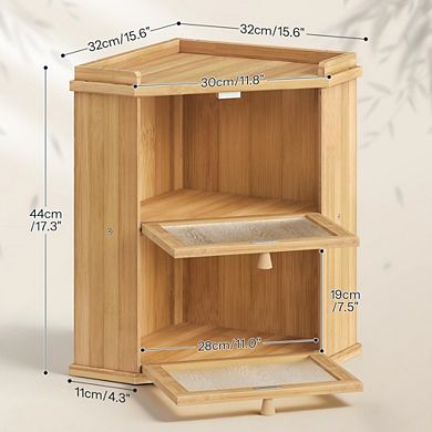 100% Bamboo 2-Tier Corner Bread Box, Multi-Purpose Food Storage Container with Built-in Shelf