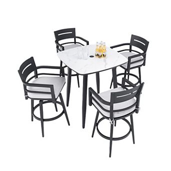 Eazegath 5 pc Outdoor Aluminum Bar Table Set with 4 Swivel Bar Chairs and Sunbrella Cushions