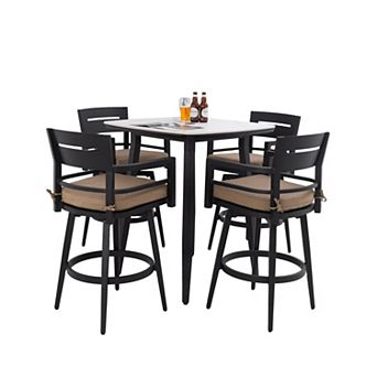 Eazegath 5 pc Outdoor Aluminum Bar Table Set with 4 Swivel Bar Chairs and Sunbrella Cushions