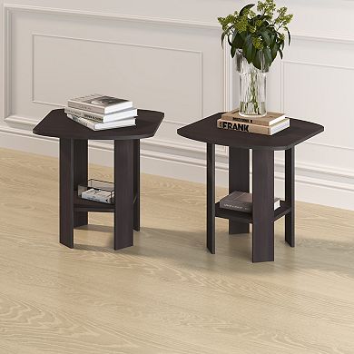 Furinno 2-Pack 15.51" x 15.5" x 17.52" Wood Nightstand Bedside Table with Drawer & Shelf