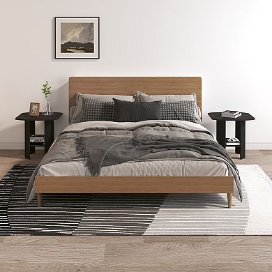 Furinno 2-Pack 15.51" x 15.5" x 17.52" Wood Nightstand Bedside Table with Drawer & Shelf
