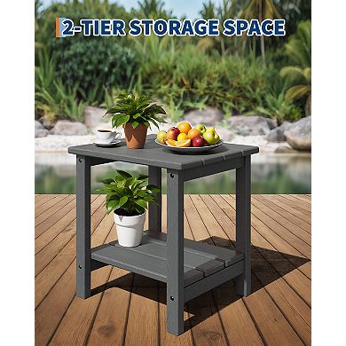 Adirondack Square Outdoor Side Table,2-Tier Storage Patio Side Table