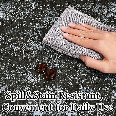 Scalloped Area Rugs Washable Modern Rug, Stain-Resistant Foldable Floor Mat with Non-Slip Backing
