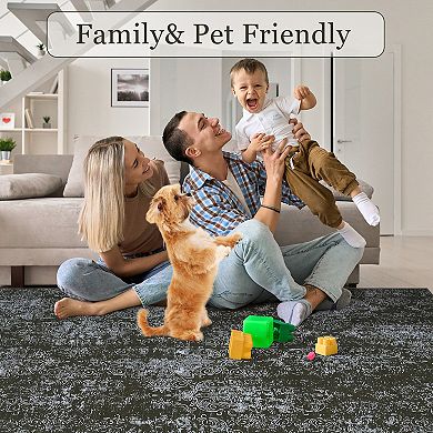 Scalloped Area Rugs Washable Modern Rug, Stain-Resistant Foldable Floor Mat with Non-Slip Backing