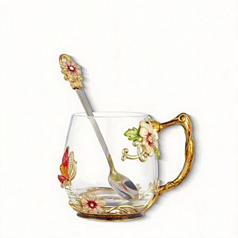 Flower Tea Cup Glass Mug Spoon Christmas gifts for mother, wife, partner, and friends