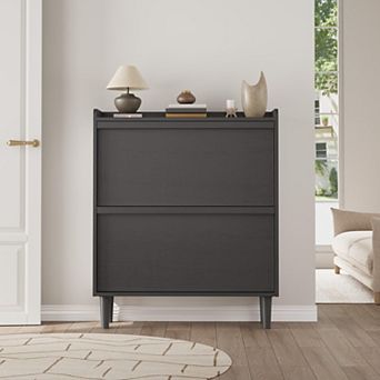 Shoe Cabinet with 2 Flip Drawers, Wooden Shoe Rack Cabinet with Adjustable Shelves
