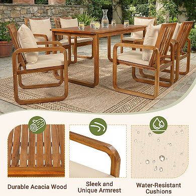 Eazegath 7-Piece Outdoor Wood Rectangular Dining Table Set with 6 Chairs and Cushions