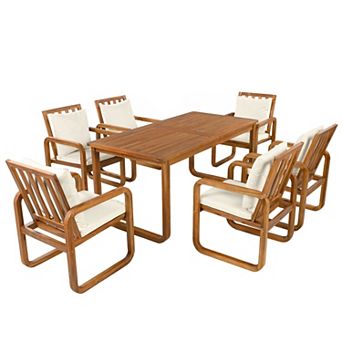 Eazegath 7 pc Outdoor Wood Rectangular Dining Table Set with 6 Chairs and Cushions