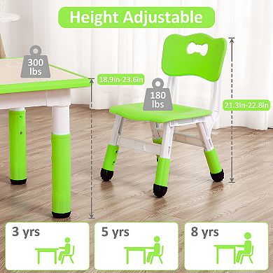 Toddler Table and Chairs Set for 4, Height-Adjustable, Graffiti Desktop