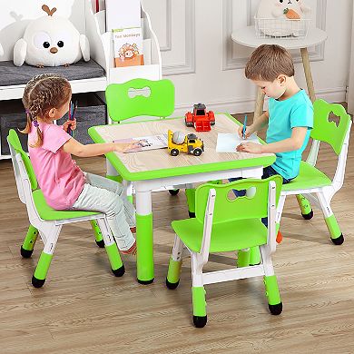 Toddler Table and Chairs Set for 4, Height-Adjustable, Graffiti Desktop