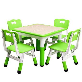 Toddler Table and Chairs Set for 4, Height-Adjustable, Graffiti Desktop