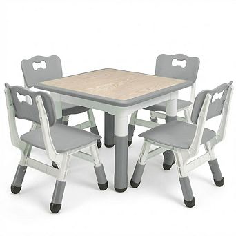 Toddler Table and Chairs Set for 4, Height-Adjustable, Graffiti Desktop