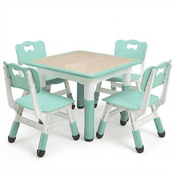 Toddler Table and Chairs Set for 4, Height-Adjustable, Graffiti Desktop