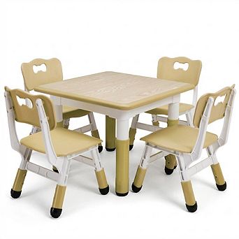 Toddler Table and Chairs Set for 4, Height-Adjustable, Graffiti Desktop