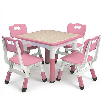 Toddler Table and Chairs Set for 4, Height-Adjustable, Graffiti Desktop