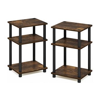 Furinno 2 Packs 15.5" x 15.5" x 17.8" Wood Nightstand Bedside Table with Drawer & Shelf
