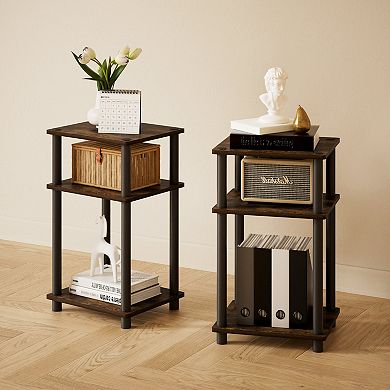 Furinno 2 Packs 15.5" x 15.5" x 17.8" Wood Nightstand Bedside Table with Drawer & Shelf