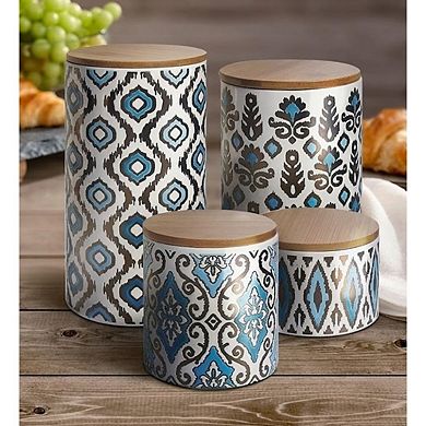 4-Piece Ceramic Canister Set in Blue and Gold for Kitchen Storage