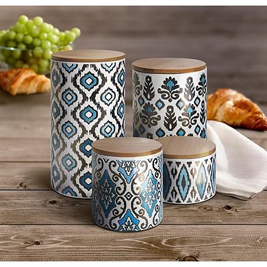 4-Piece Ceramic Canister Set in Blue and Gold for Kitchen Storage
