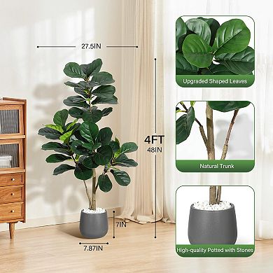 Artificial Fiddle Leaf Fig Tree, Lifelike Indoor Plant for Living Room, Home & Office Decor