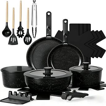 MOEPLSY21 pc Black Nonstick Cookware Set Detachable HandleNon-Toxic Induction Ready