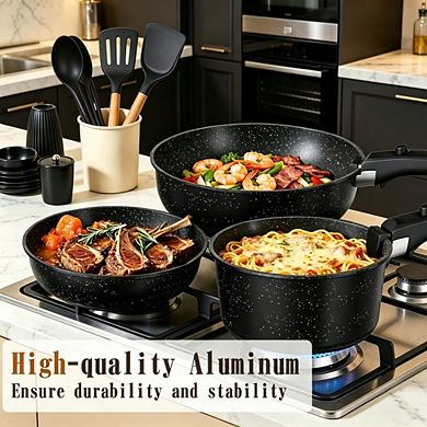 MOEPLSY21-Piece Black Nonstick Cookware Set Detachable HandleNon-Toxic Induction Ready
